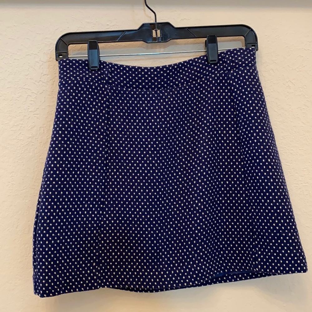 wool mini skirt navy blue white dots